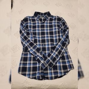 Express Men's Blue Checker Pattern Button Down Shirt